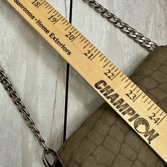 Cole Haan Gray Crocodile Print Camille Crossbody Bag Silver Chain Hardware Mini - Picture 13 of 16